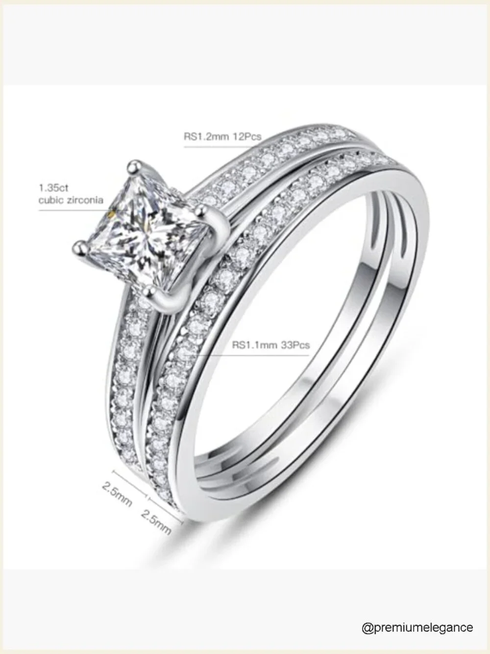 Princess Cut Cubic Zirconia Sterling Silver Bridal Set